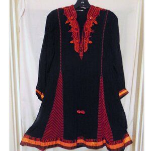 Vintage Beaded Artisan Kurti Dress S Whimsigoth Festival Boho Art to Wear Black
